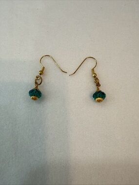 Gold-Tone Drop Earrings with Teal Faceted Beads